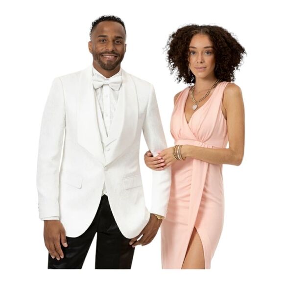 MEN'S SOPRANO WHITE TONE ON TONE DESIGN BLAZER & VEST. J64 PANT IS NOT INCLUDED. - Picture 1 of 1